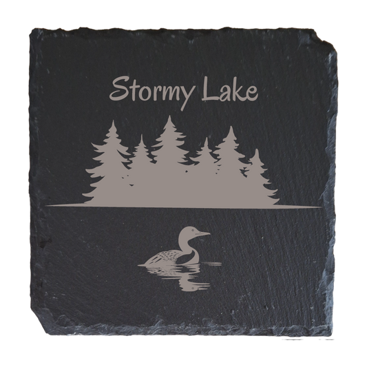 Customized North Woods Lake Slate Coasters (Set of 6)