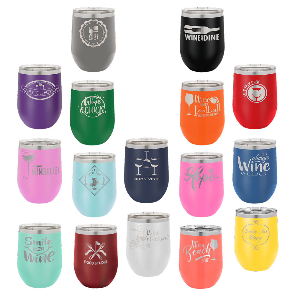 Customized 12 oz. Polar Camel Vacuum Insulated Stemless Wine Tumbler with Clear Lid
