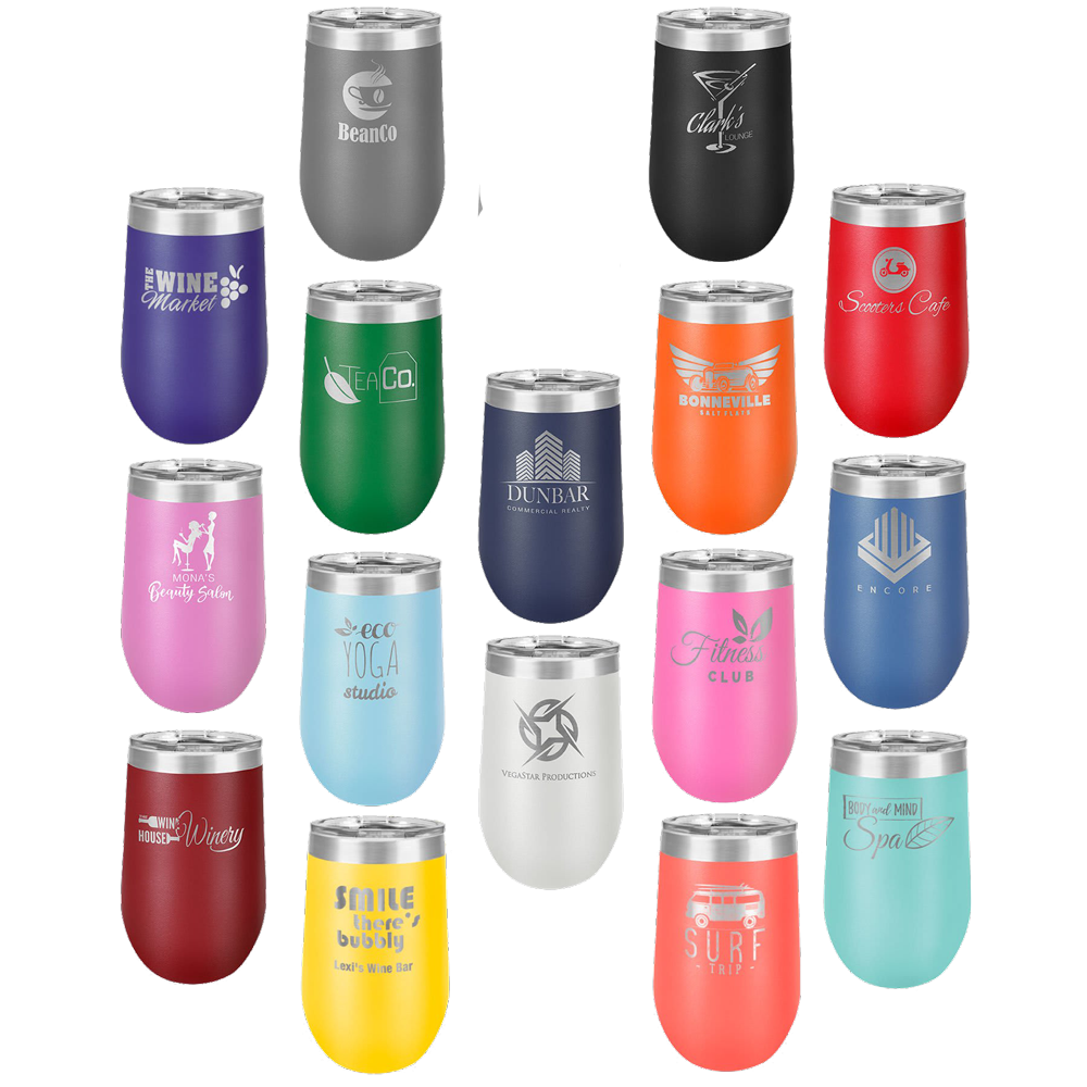 Customized 16 oz. Polar Camel Vacuum Insulated Stemless Wine Tumbler with Clear Lid