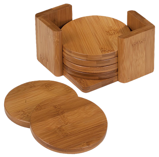 3 3/4" Bamboo Round 6-Coaster Set with Holder