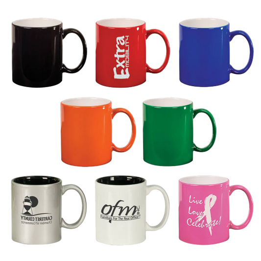 Customized Laser Etched 11 Oz Round Ceramic Coffee Mug