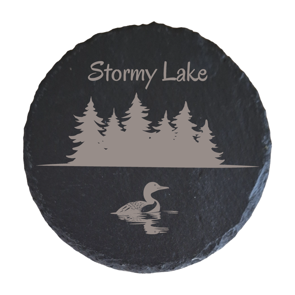 Customized North Woods Lake Slate Coasters (Set of 6)