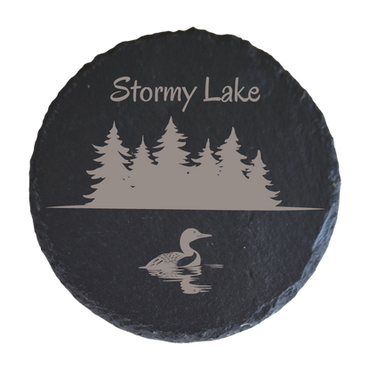 Customized North Woods Lake Slate Coasters (Set of 6)