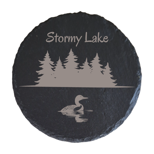 Customized North Woods Lake Slate Coasters (Set of 6)