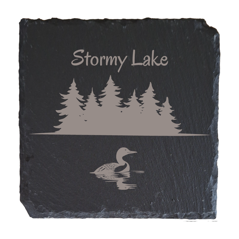 Customized North Woods Lake Slate Coasters (Set of 6)