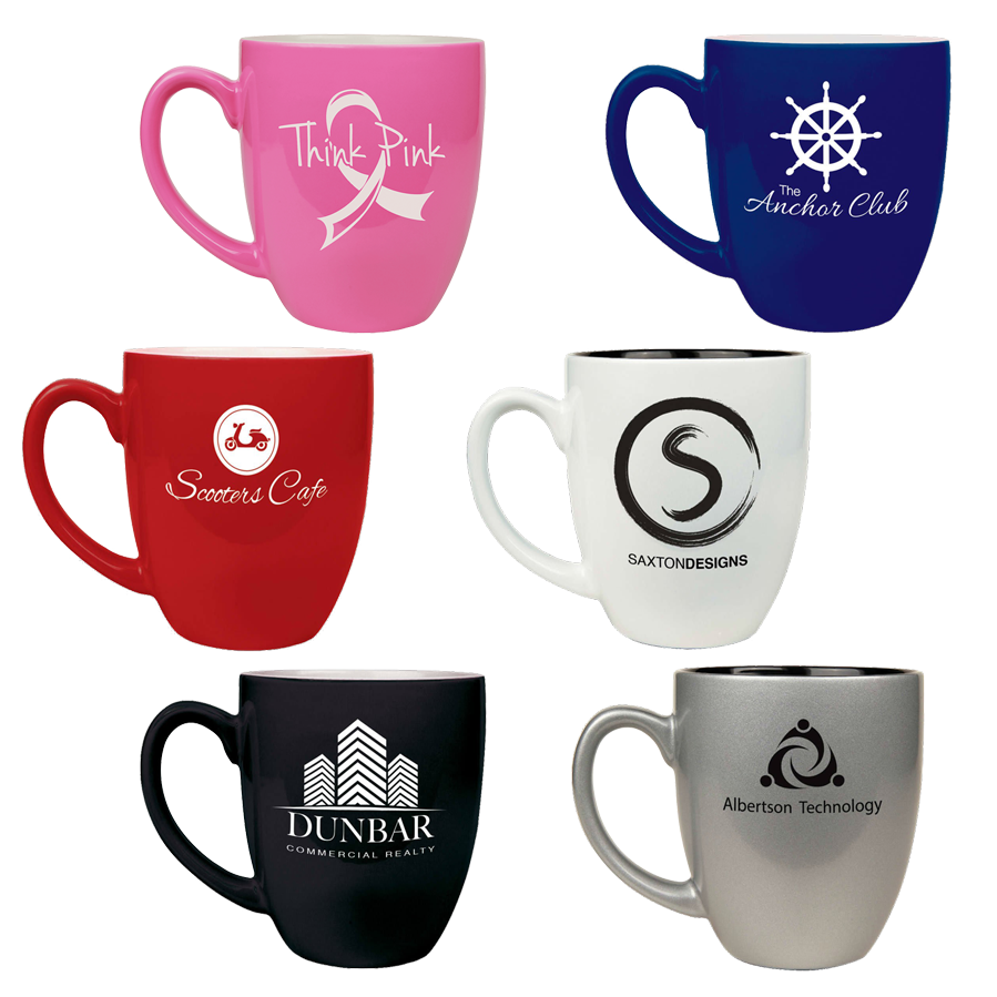 Customized Laser Etched 16 oz. Ceramic Bistro Coffee Mug