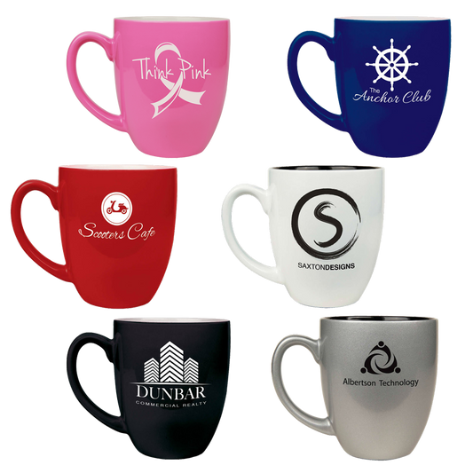 Customized Laser Etched 16 oz. Ceramic Bistro Coffee Mug